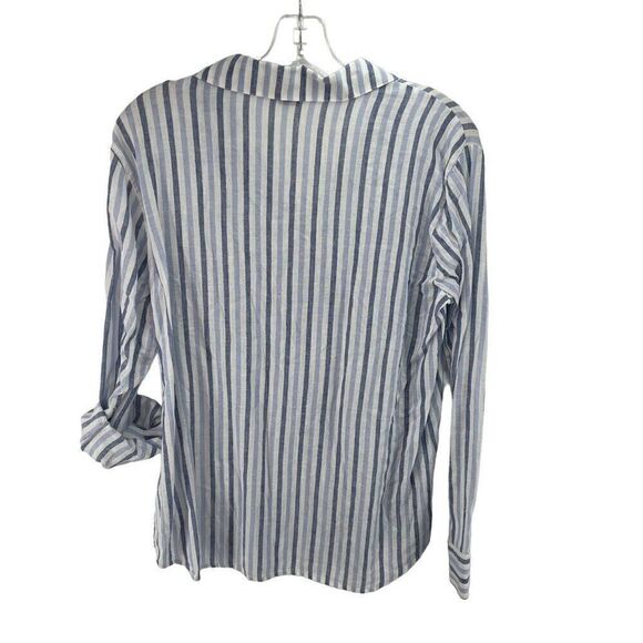 Sanctuary tomboy Striped Boyfriend Button Down Shirts Blue White Size Medium EUC - Picture 2 of 10